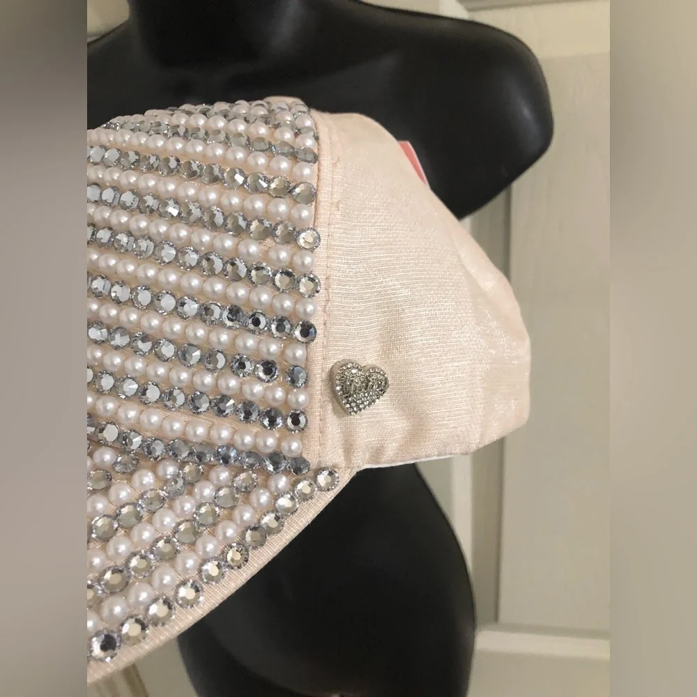 Juicy Couture light pink champagne shimmery pearls and crystals baseball cap new
